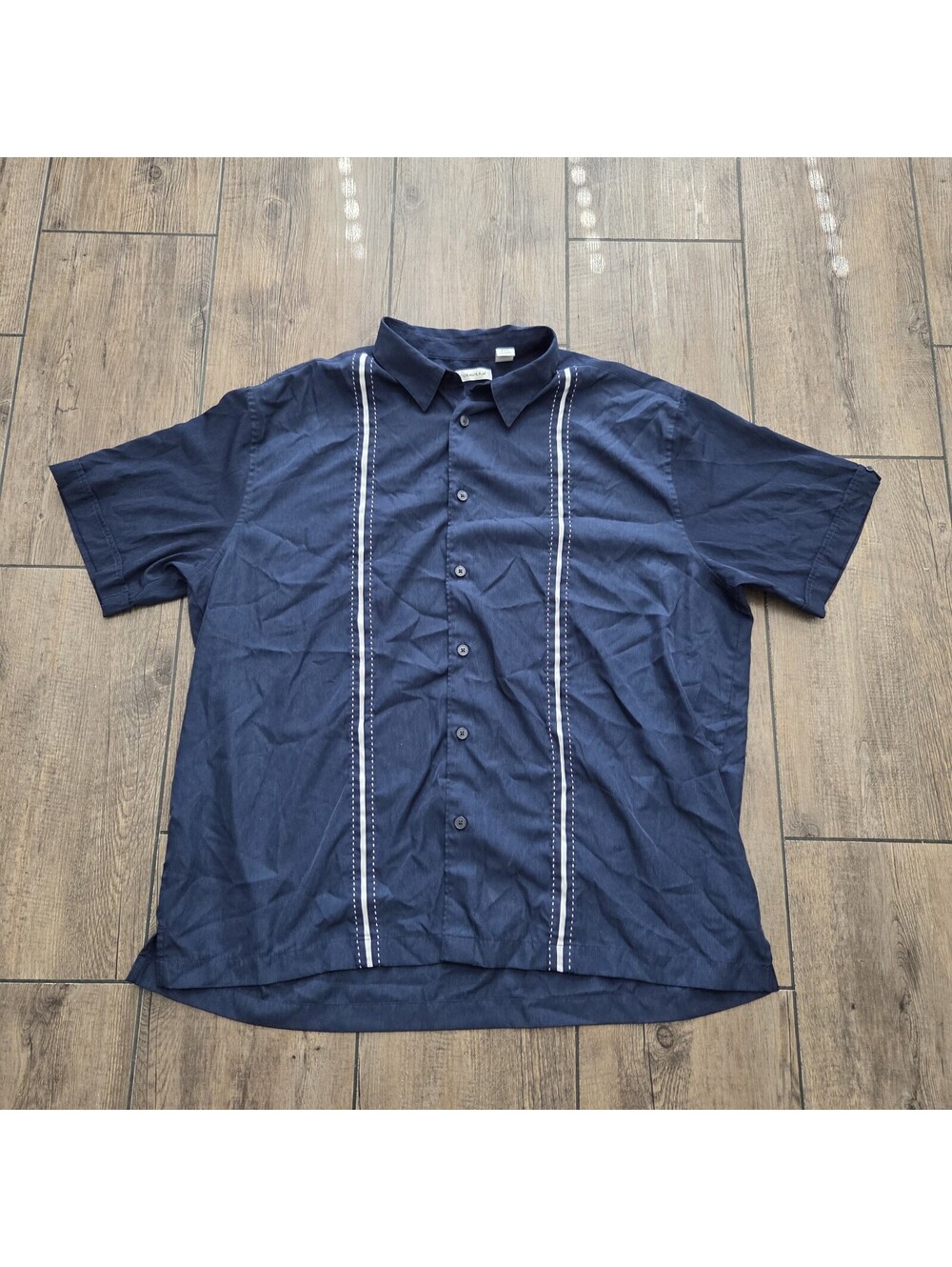 CUBAVERA Short Sleeve Contrast Stitching Blue Panel Shirt Size XXL